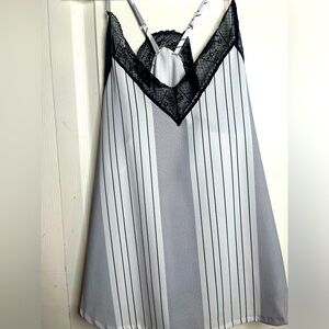 Lace trimmed striped V-Neck racerback cami - size M